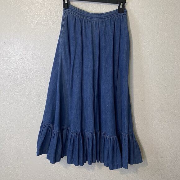Vintage Liz Claiborne Boho Denim Ruffled Bottom Skirt Size 2 Western Country - Picture 5 of 8